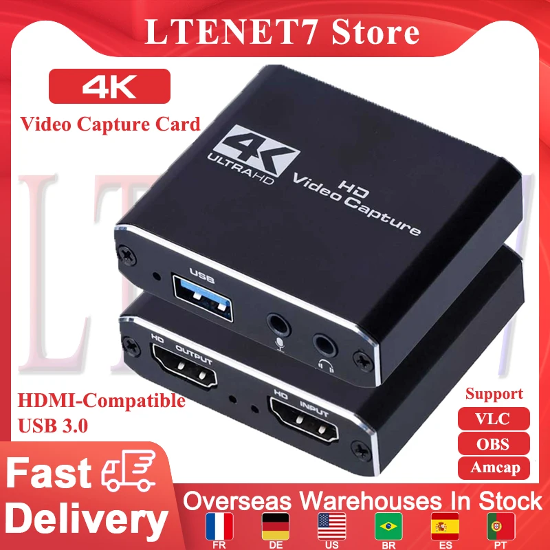 

4K HDMI-совместимая карта видеозахвата USB 3,0 1080P коробка для видеозаписи в прямом эфире с HD выходом устройство видеозахвата