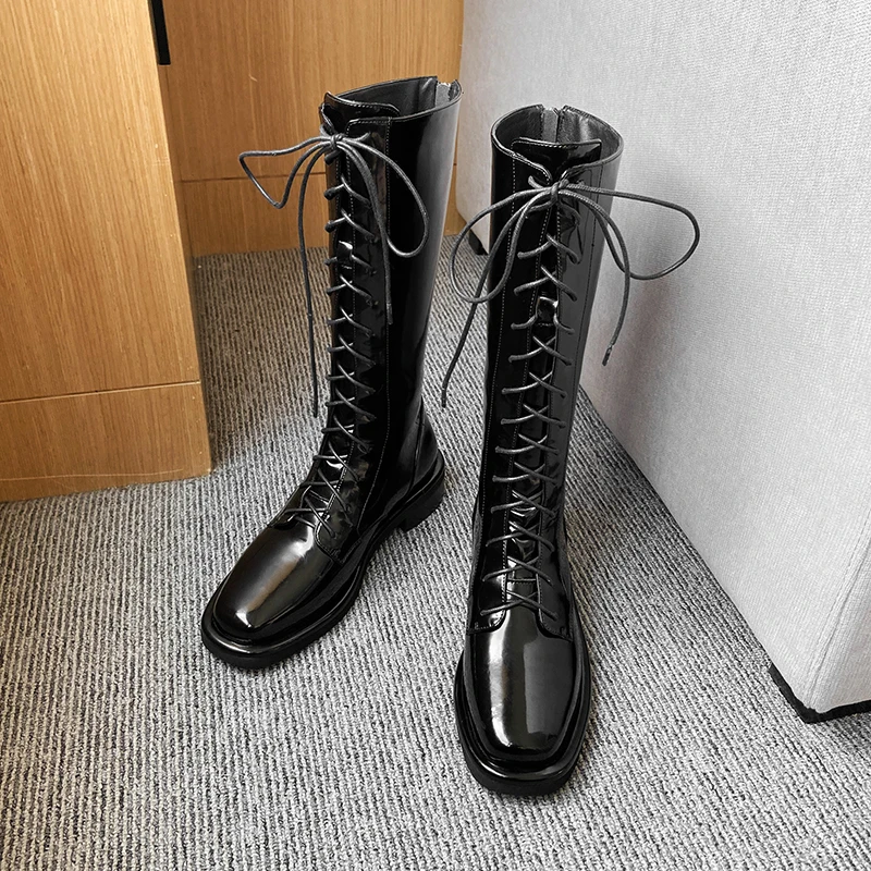 

QZYERAI New winter 100% genuine leather knee boots Women boots Motorcycle boots Female boots warm Women shoes