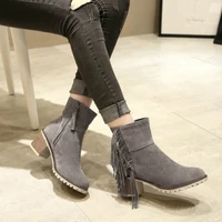 2021 women boots fashion chunky heels tassel round toe chelsea boots autumn winter plus size wram short booties female
