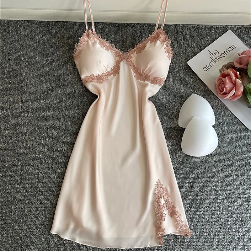 Летние пикантные район Для женщин Ночная рубашка шелковые ночные рубашки для