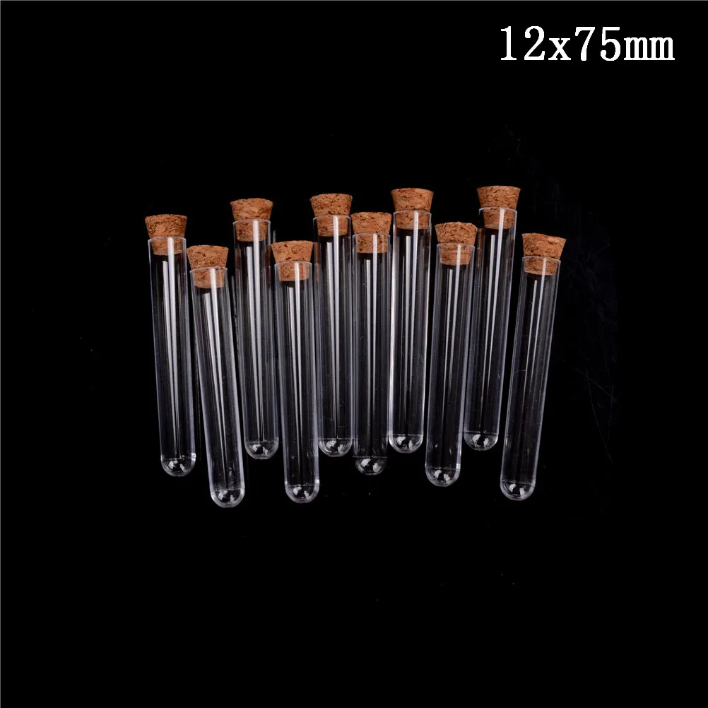 

12x75Mm Laboratory Plastic Test Tube With Cork 6-inch 20ml Clear, Pack10, Lab Experiment Favor Gift Tube , Refillable Bottle
