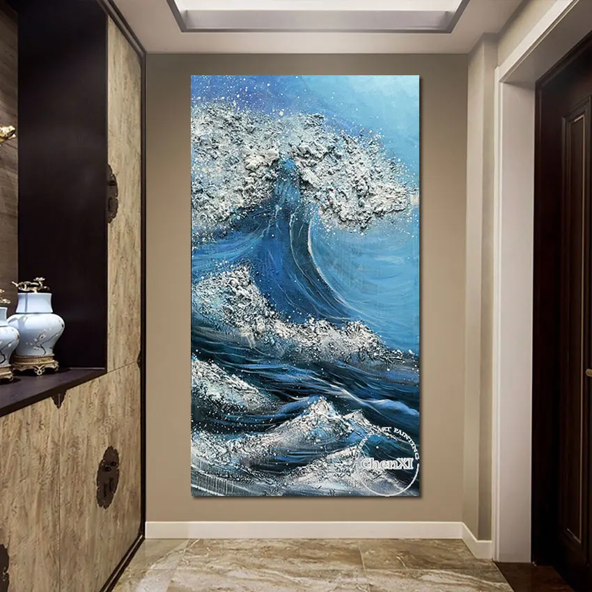 Морская живопись была покрыта волнами стильное настенное искусство холст