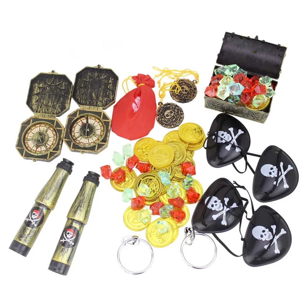 

60pcs Pirate Treasure Toy Dress Up Props Cosplay Costume Tools Gold Coin Mini Cartoon Pocket Treasure Box For Kids Children