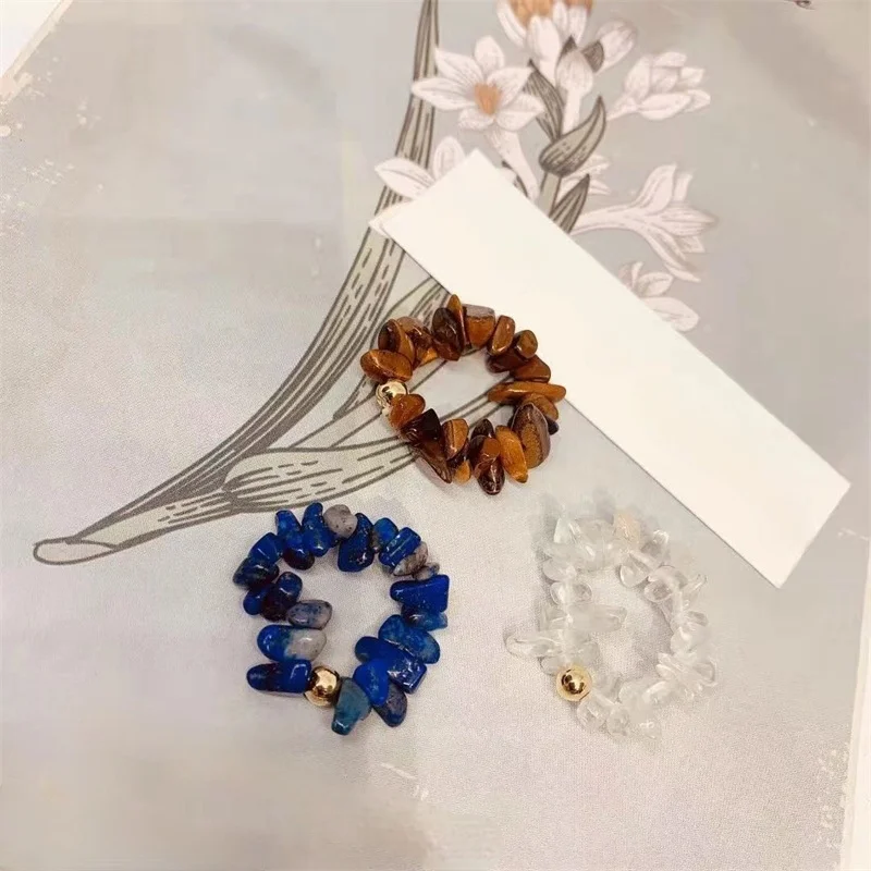 

Bilandi Trendy Jewelry Stone Beads Rings Popular Style Transparent Brown Blue Geometric Rings For Girl Lady Party Gifts