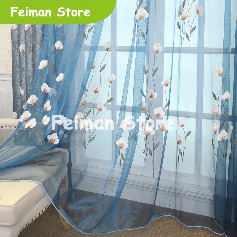 Pastoral White Kapok Chenille Tulle Fabric Curtains For Living Room Thick Insulation Embroidered Window Treatments AP259-30 | Дом и сад