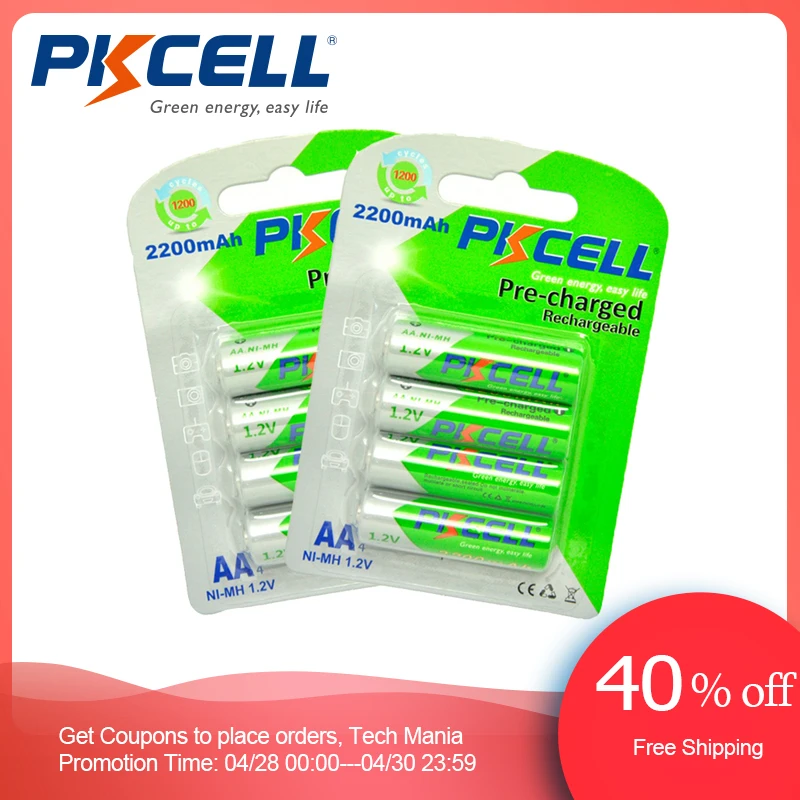 aliexpress - 8pcs/2card PKCELL AA Rechargeable Battery AA NiMH 1.2V 2200mAh Ni-MH 2A Pre-charged Bateria low self discharge aa Batteries