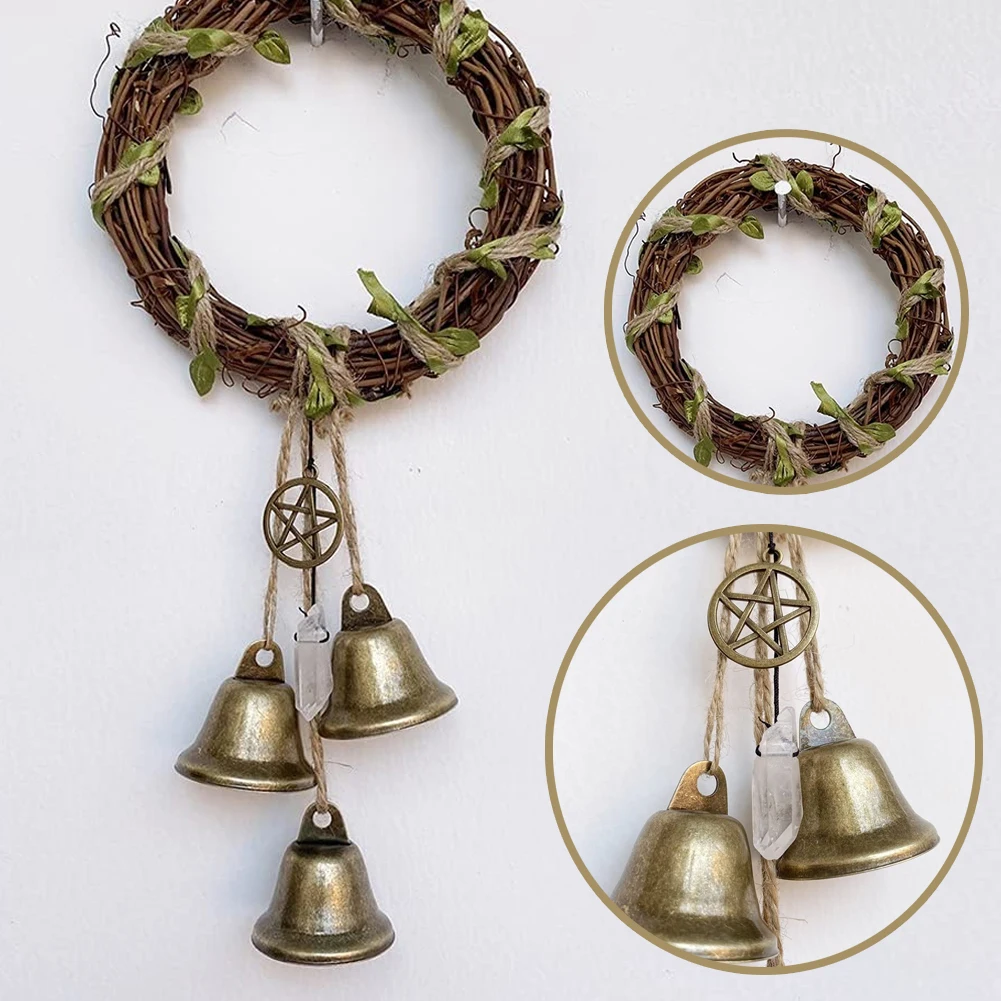 

Witch Bell Protection Door Hanging Wind Chime Rattan Circle Wreath Feng Shui Bells Home Good Luck Occult Decor Witchcraft