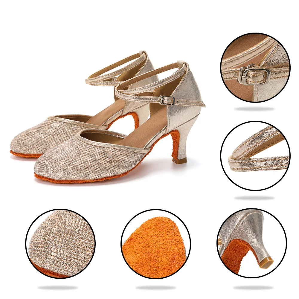 Women Modern Latin dance shoes Closed Toe Tango Ballroom Dancing Shoes For Female Free Shipping 7/5 CM Glitters Salsa Shoes