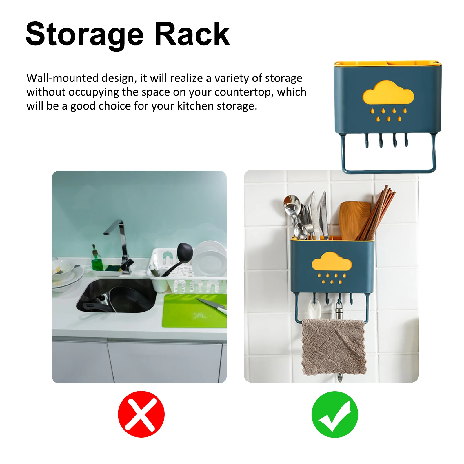 

Tableware Storage Rack Wall-mounted Hollow PP Shelf Towel Hanging Knife Forks Container Organizer Kitchen Supplies Drain Can