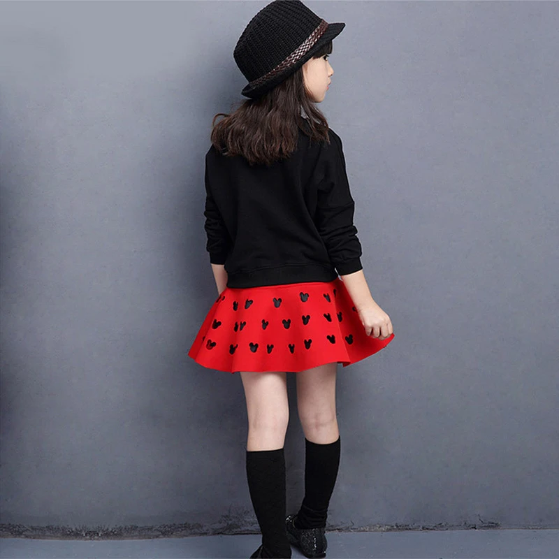 Комплект одежды для девочек спортивный свитер с принтом в виде бабочек + юбка до