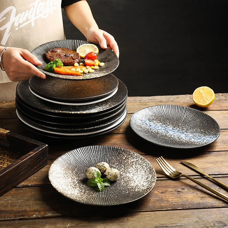 

Japanese Simple round Ceramic Plate Household Creative Flat Plate