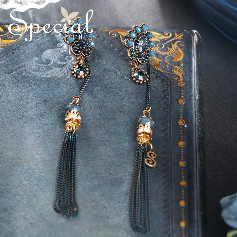 Специальные Новые Модные серьги с кисточками длинные капли стразы клипсы
