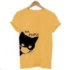 Женская модная футболка с милым принтом кота, летняя футболка с коротким рукавом и забавным графическим рисунком, хлопковая Футболка с круглым вырезом, желтые милые топы, M124