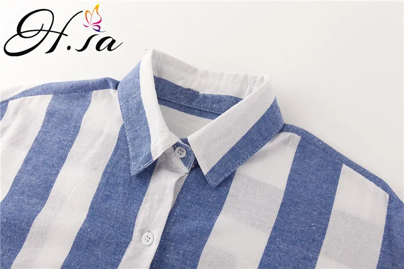 H. SA Blusas Feminina, синяя блузка в полоску с длинным рукавом, женские блузы с вышивкой, свободные, большие размеры, длинная рубашка, топы