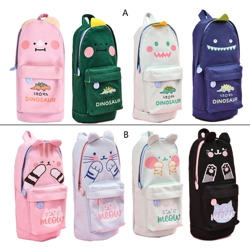

Lucky Cat and Dinosaur Pen Pencil Bag Cartoon Schoolbag Shape Storage Organizer