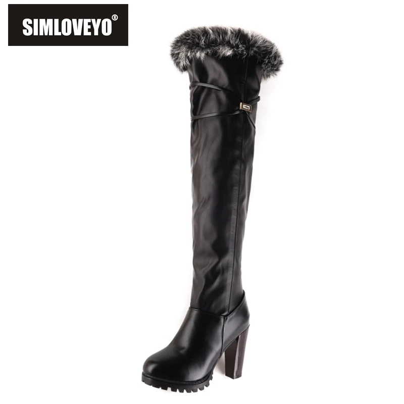 

SIMLOVEYO Botas de mujer Woman's New Over Knee Boots Round Toe Chunky Heels Zipper Large Size 33-45 Sequined Winter Fur S2674