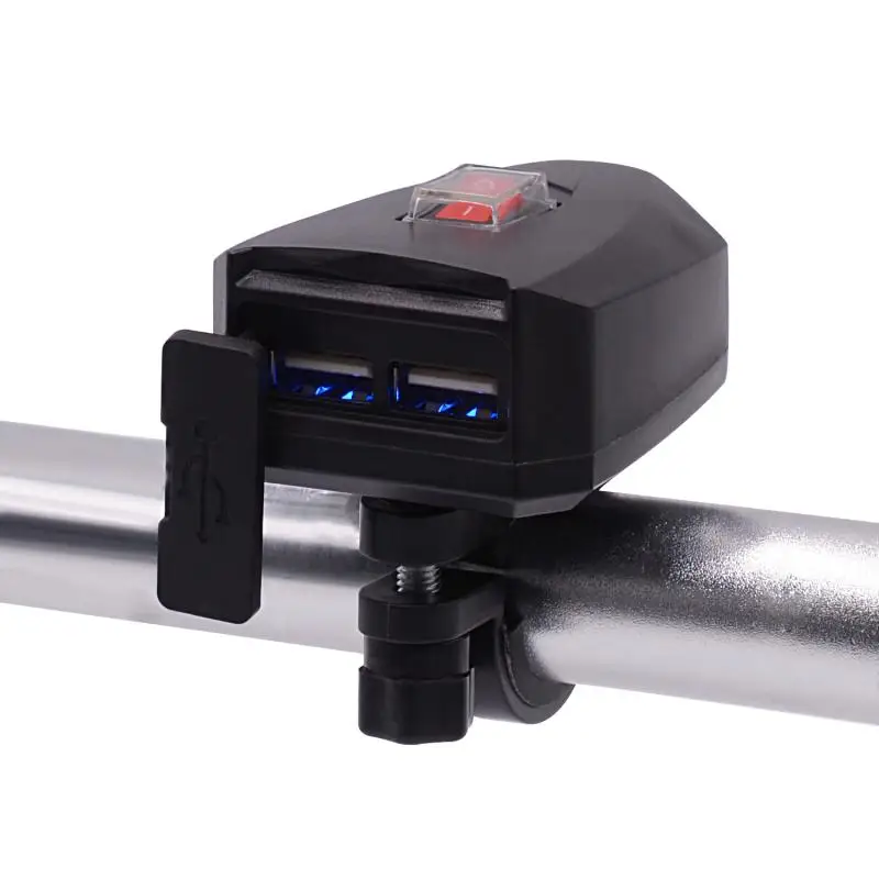 Водонепроницаемое зарядное устройство для мотоцикла с двумя USB портами 5 В 12 24