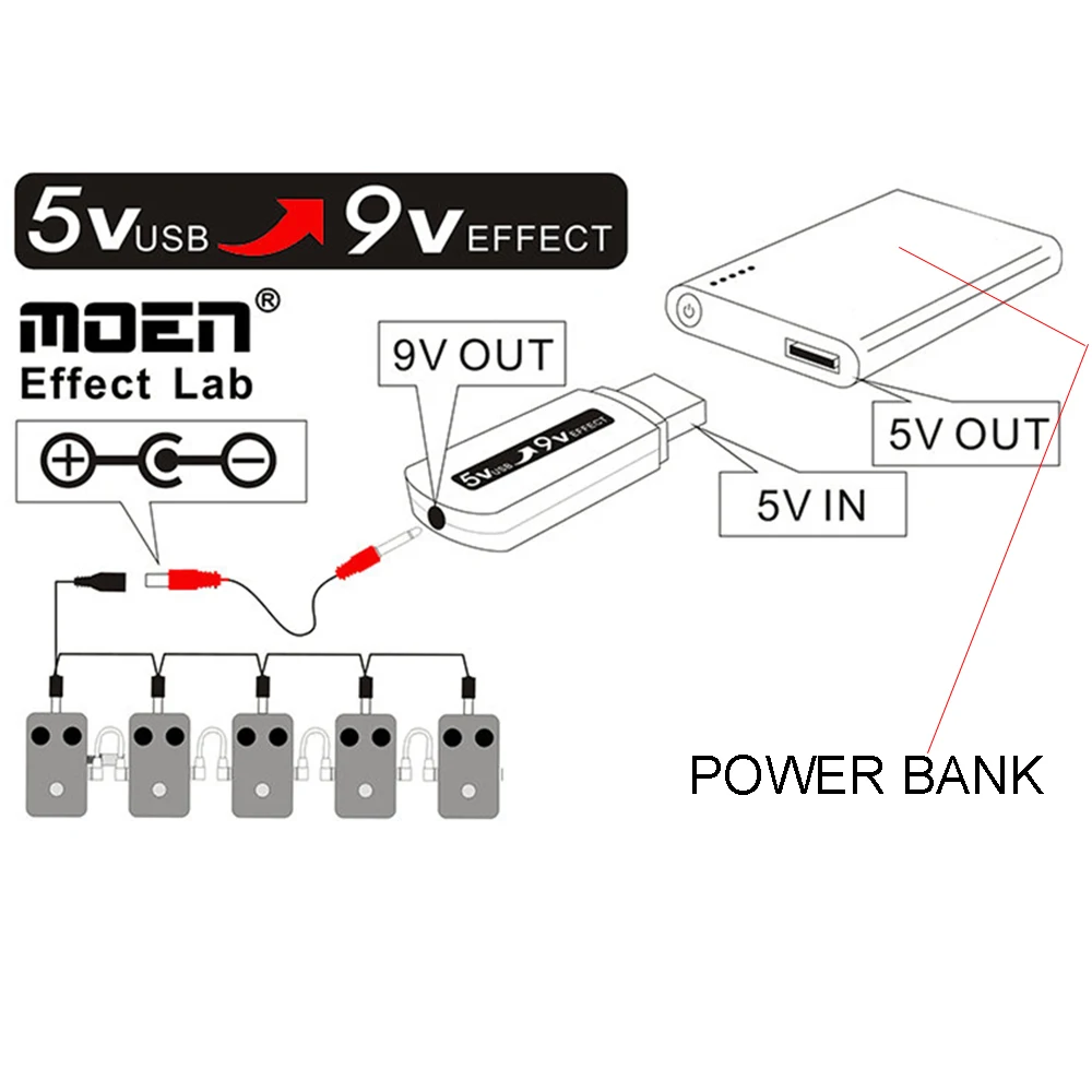 MOEN 5В до 9В портативный эффектор педаль эффектов USB адаптер питания 5В до 9В конвертер