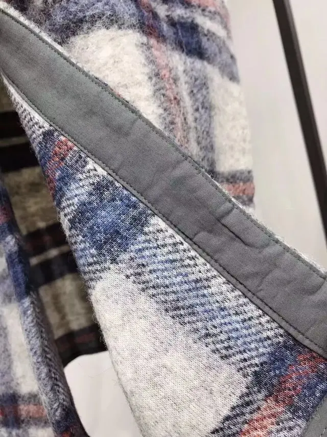 Bopstyle Женская шерстяная смесь в контрастную клетку Длинная шерстяная куртка пальто- новейшая теплая клетчатая верхняя одежда