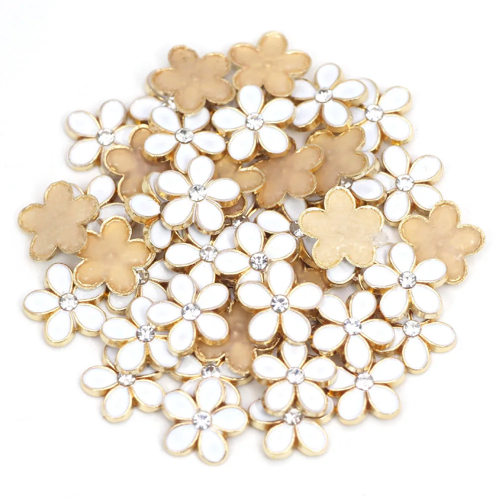 20 шт. 13 мм белые цветы горячей фиксации сплав Шпильки золото плоская задняя