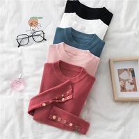 women casual knitted sweater autumn winter solid sweater long sleeve button chic pullovers female slim knit top soft jumper tops