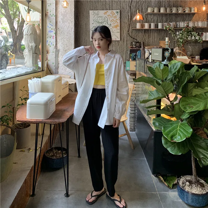 

Trend temperament sweet loose turn-down collar full Korean style high quality Spring autumn shirts Women's Clothing ladies tops