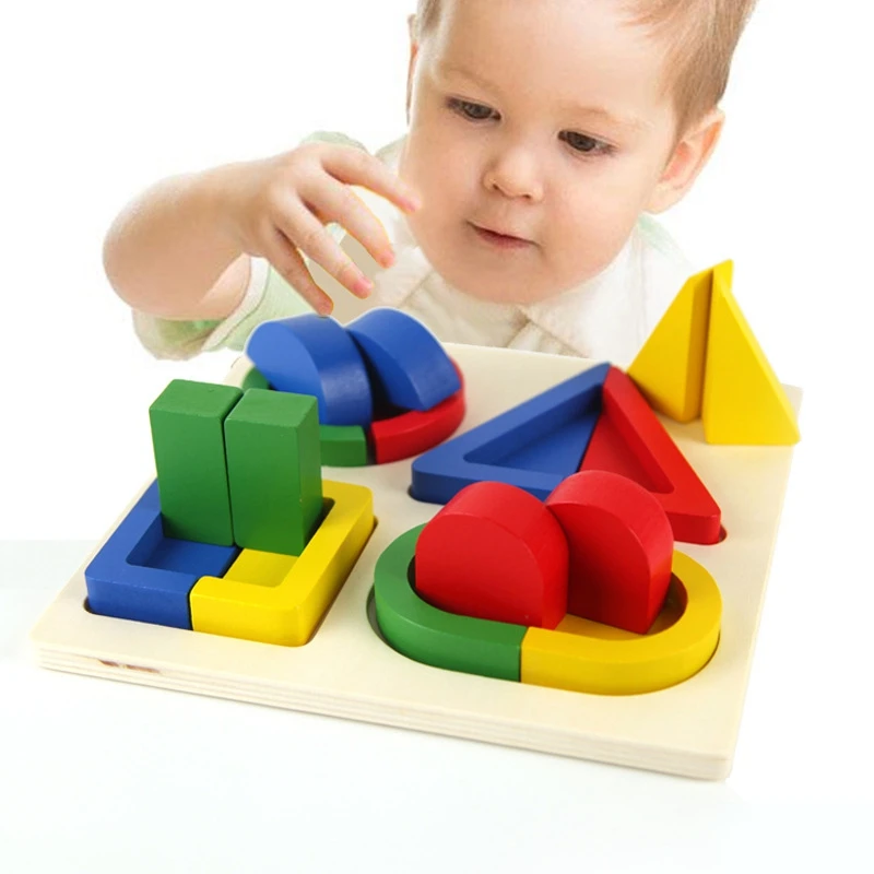 

Wooden Preschool Shape Color Puzzle Geometric Recognition Board Blocks Stacking Sort Montessori Toys for Kids Toddler