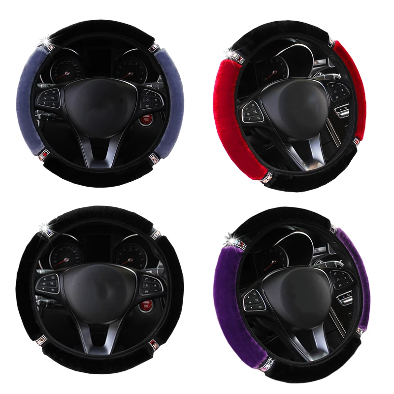 

General Motors Plush Car Steering Wheel Cover Diamond Plush Elastic Steering Wheel Cover Non-slip Auto Parts