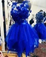 short cocktail dresses 2021 royal blue handmade flowers organza ruffles prom party formal dress robe de soriee