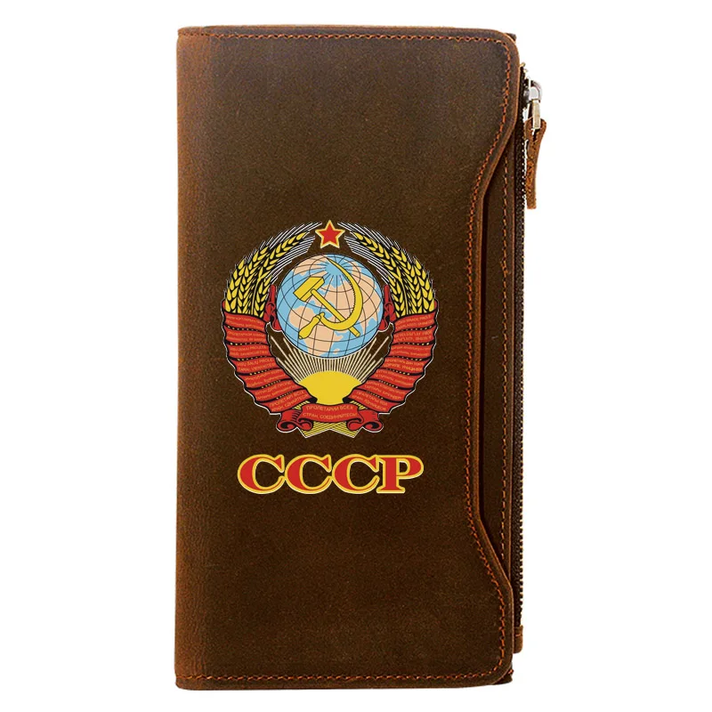 

CCCP серповидный молоток с принтом, кошелек из натуральной кожи, Мужской Длинный кошелек с сумочкой для телефона, клатч на молнии с держателем...
