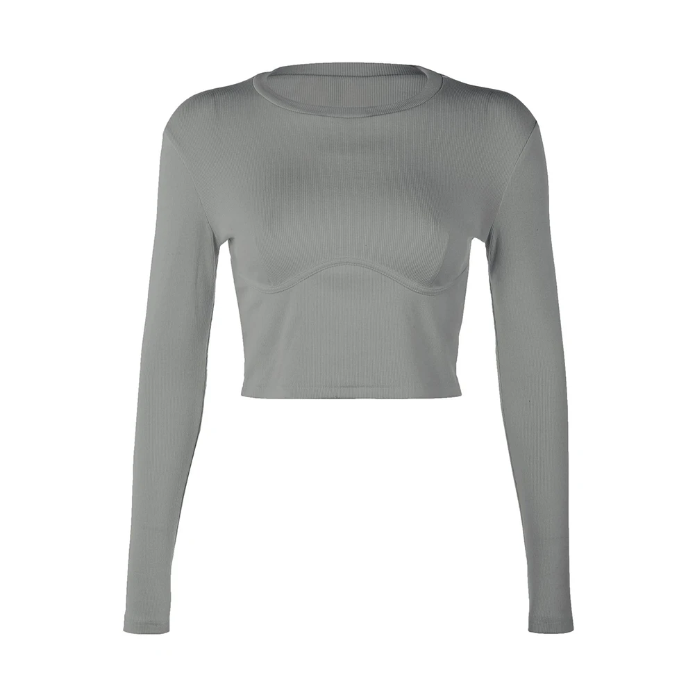 

woman tshirts Autumn Solid Color Long Sleeve O Neck tshirt women Knit Blouse Slim Crop Top Pullover t shirt t-shirty damskie