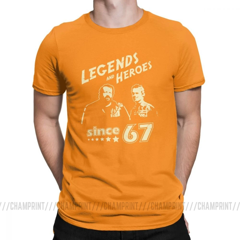 Оранжевый Мужские футболки Bud Spencer Legends And Hero Since 67, новинка, Теренс Хилл, топы с короткими рукавами и круглым вырезом, хлопковая футболка, идея подарка, футболка - Цвет: Оранжевый