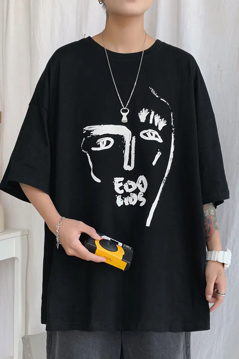 

2020 Summer New Youth Popular Loose Large Size Simple Printing Five-point Sleeve T-shirt Fashion Casual Round Neck Pullover