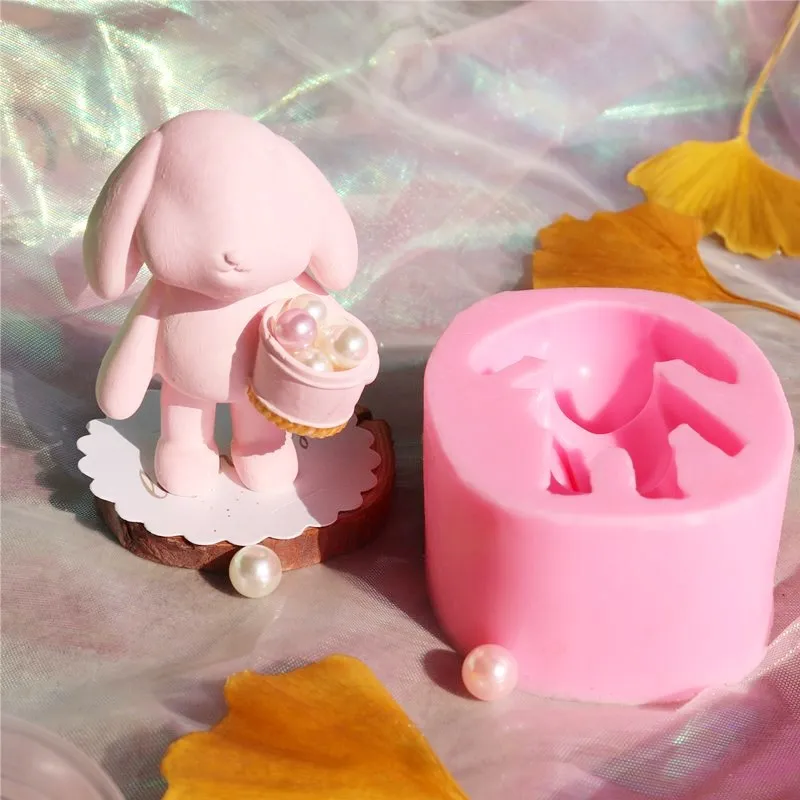 

Holding Bucket Small Rabbit Silicone Mold DIY Car Diffuser Stone Long Ear Rabbit Aromatherapy Plaster Mold Handmade Soap Mold
