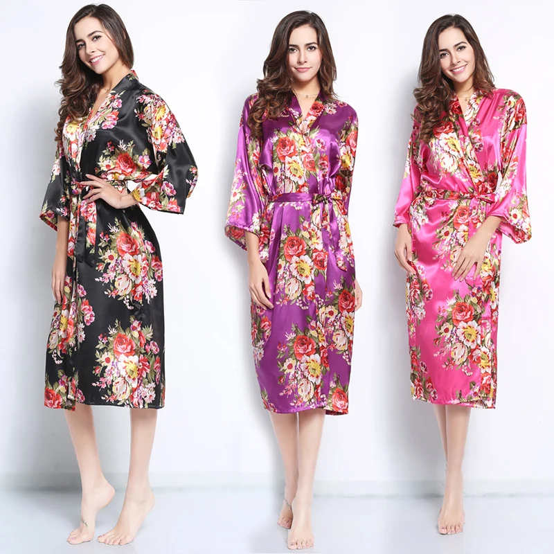 Халаты с цветочным принтом длинное атласное шелковое платье для невесты