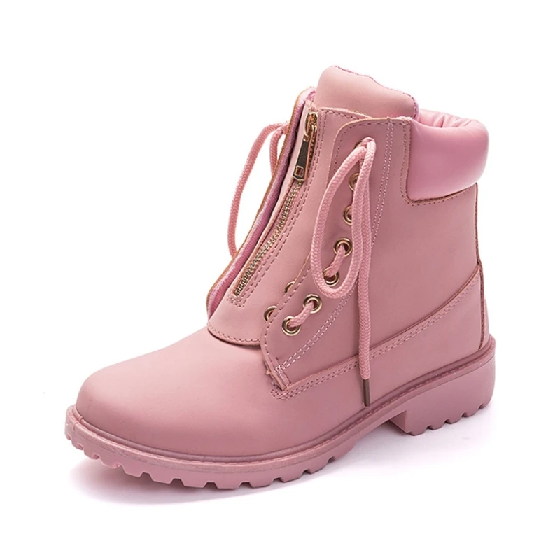 

Autumn Winter Women Boots Trend Zipper Deisgn PU Leather Shoes Ladies Ankle Boots Pink Woman Boot