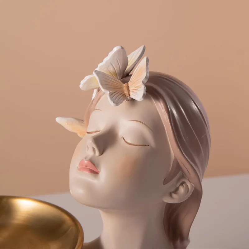 

Resni Butterfly Fairy Figure Girl Figurines Resin Tabletop Statues Characters with Metal Gold Tray Home Decoration Gifts