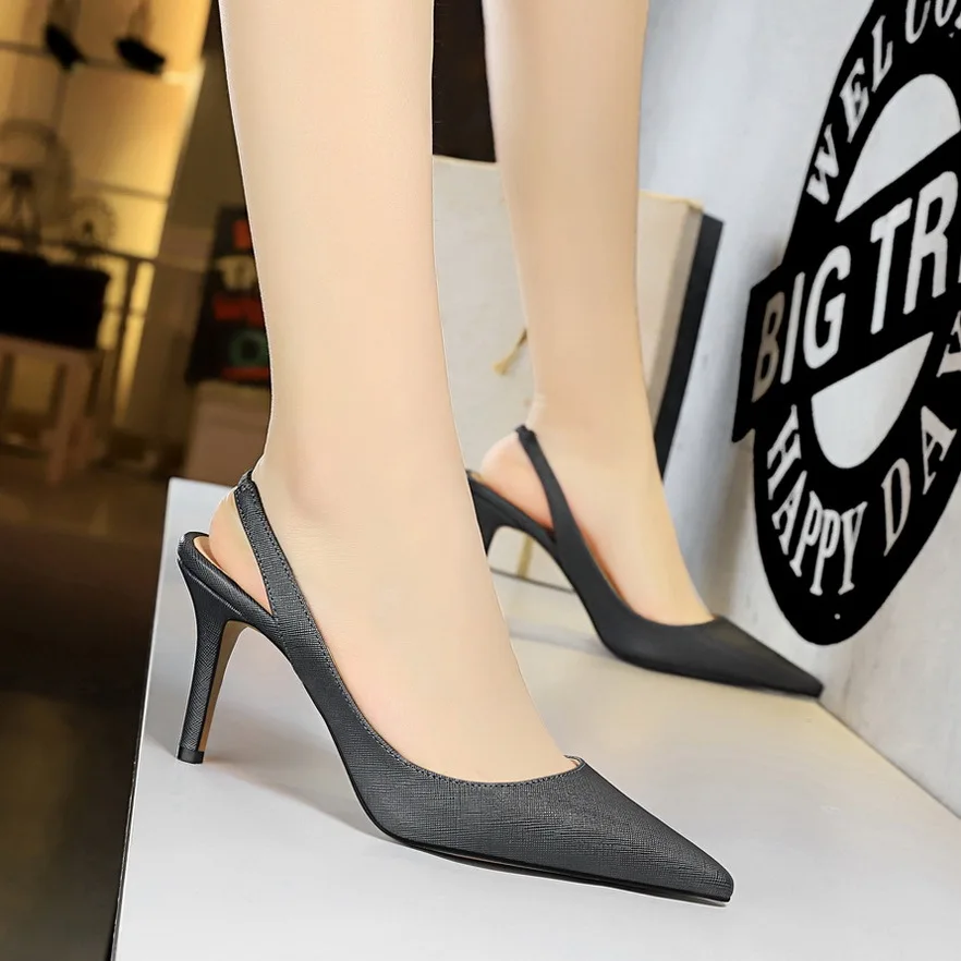 

European and American style simple high-heeled shallow mouth pointy sexy professional OL back strap hollow women's shoes