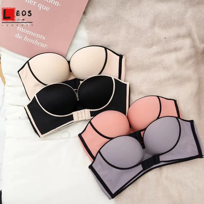 

Women Sexy Invisible Bras Strapless Underwear Front and Behind Buckle Lingerie Seamless Gather Bralette Top for Wedding Dress