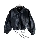 Черная куртка из искусственной кожи, женское однобортное короткое пальто в стиле панк из искусственной кожи, винтажное кожаное пальто, женское Свободное пальто, новинка 2020