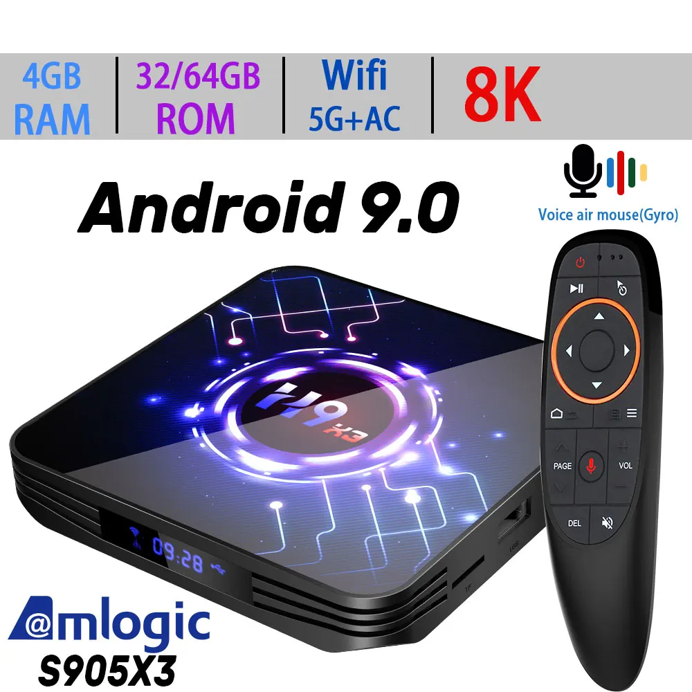 ТВ приставка H9 X3 IE Android 9 0 Amlogic S905X3 8K 4K Youtube UltraHD HDR 5G 1000M Wifi 4GB 32G 64GB Smart TV BOX