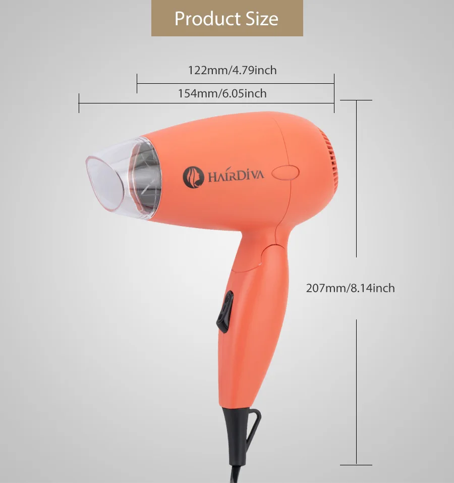 Компактный мини-фен для волос с двойной раскладной ручкой HairDiva Corel
