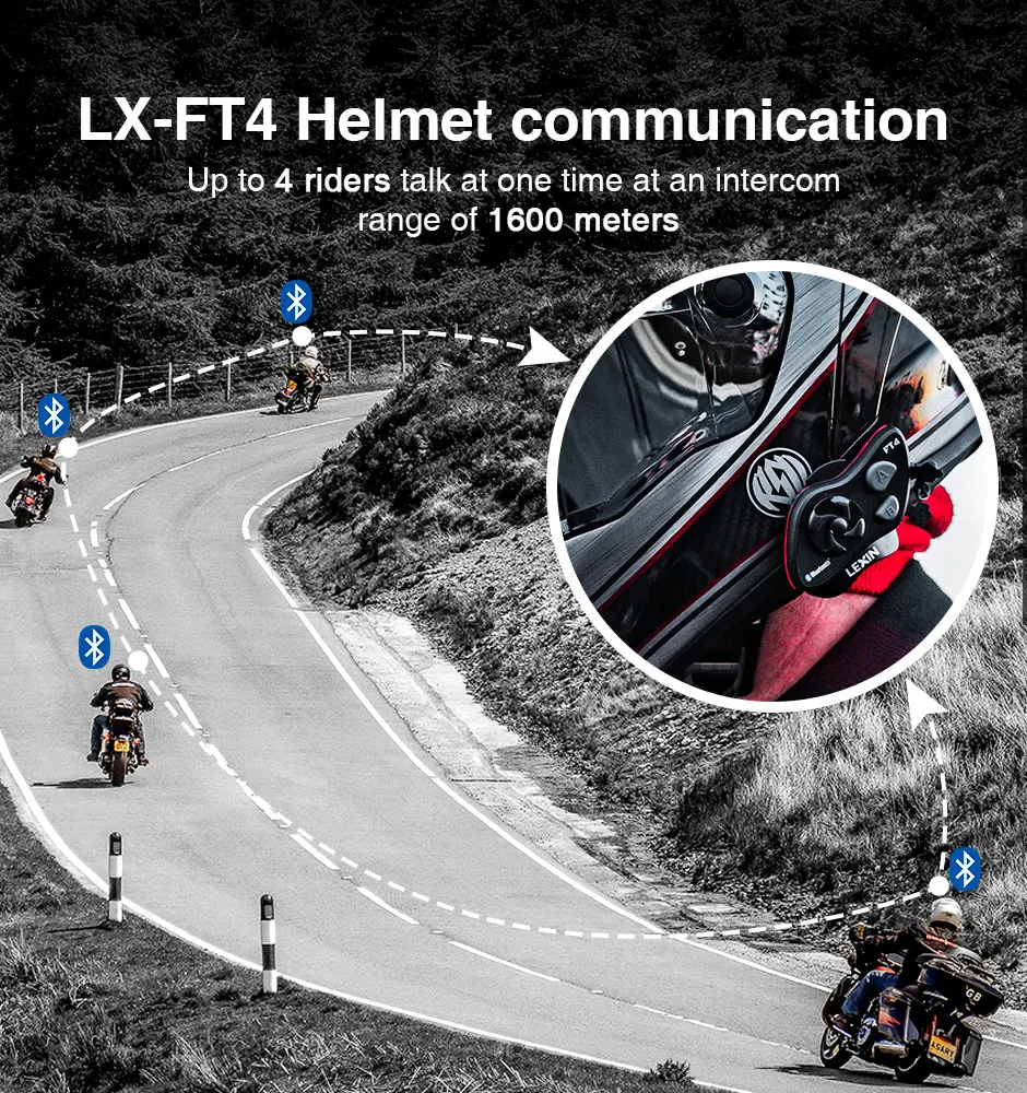 Мотоциклетная гарнитура LEXIN LX-FT4 HelmetIntercom Bluetooth-шлем с улучшенным шумоподавлением