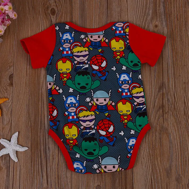Goocheer Newborn Baby Boy Bodysuit Summer Short Sleeve Cartoon Hero Body Suit Jumpsuit Outfits Clothes 0-18M | Детская одежда и