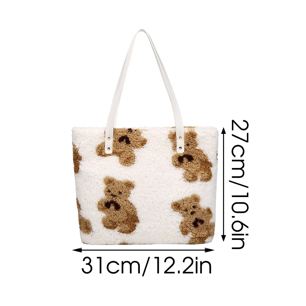 Plush Shoulder Bags For Women Simple Fashion Warm Fabric Large Capacity Shopping Bag Soft Canvas Tote Ladies Cute Bear Handbags