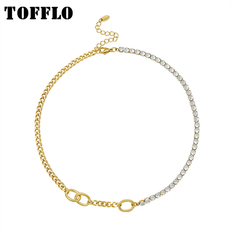 

TOFFLO Stainless Steel Jewelry Zircon Stitched Chain Necklace Women's Fashion Clavicle Chain BSP116