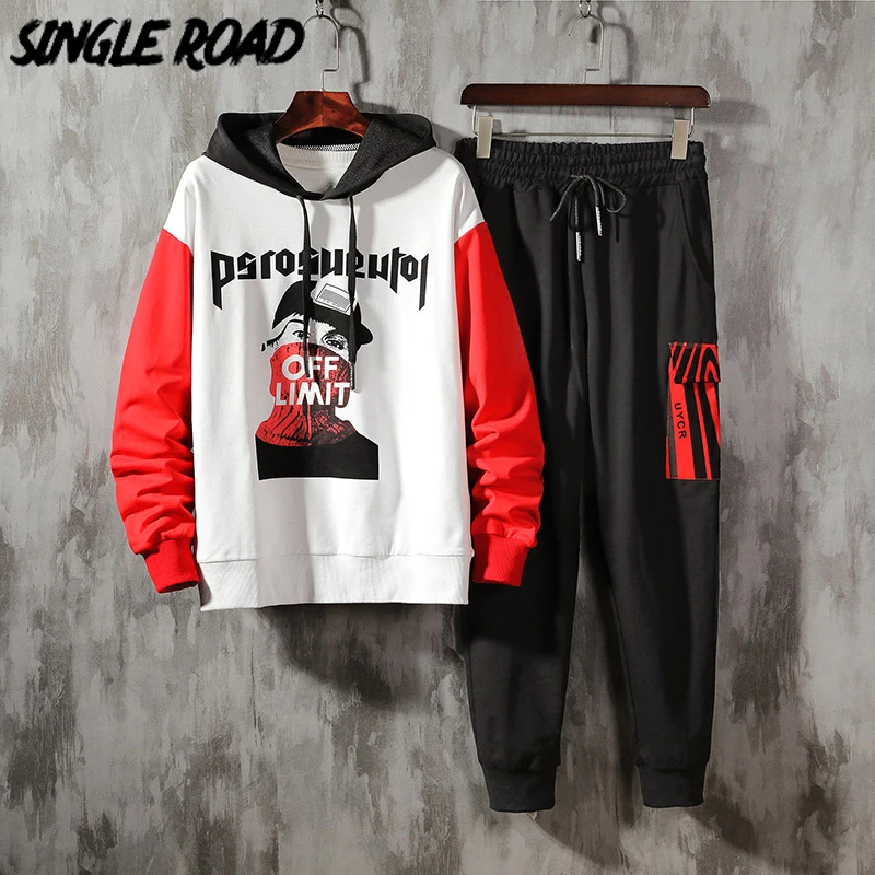 Мужской спортивный костюм SingleRoad черно-белый в стиле хип-хоп из двух предметов