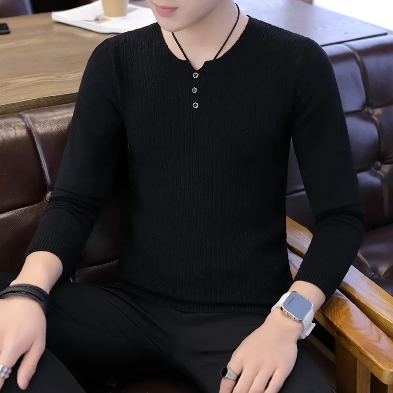 

FAVOCENT 2019 New Autumn Winter Men Sweater V-collar Long Sleeve Male Clothing Business Gentleman Solid Color Knitted Sweaters