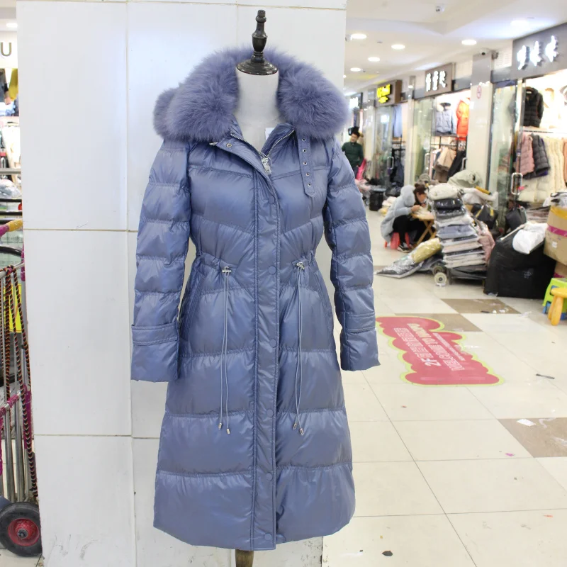 Пуховик женский зимний модный двойной Лисий меховой воротник с капюшоном теплое