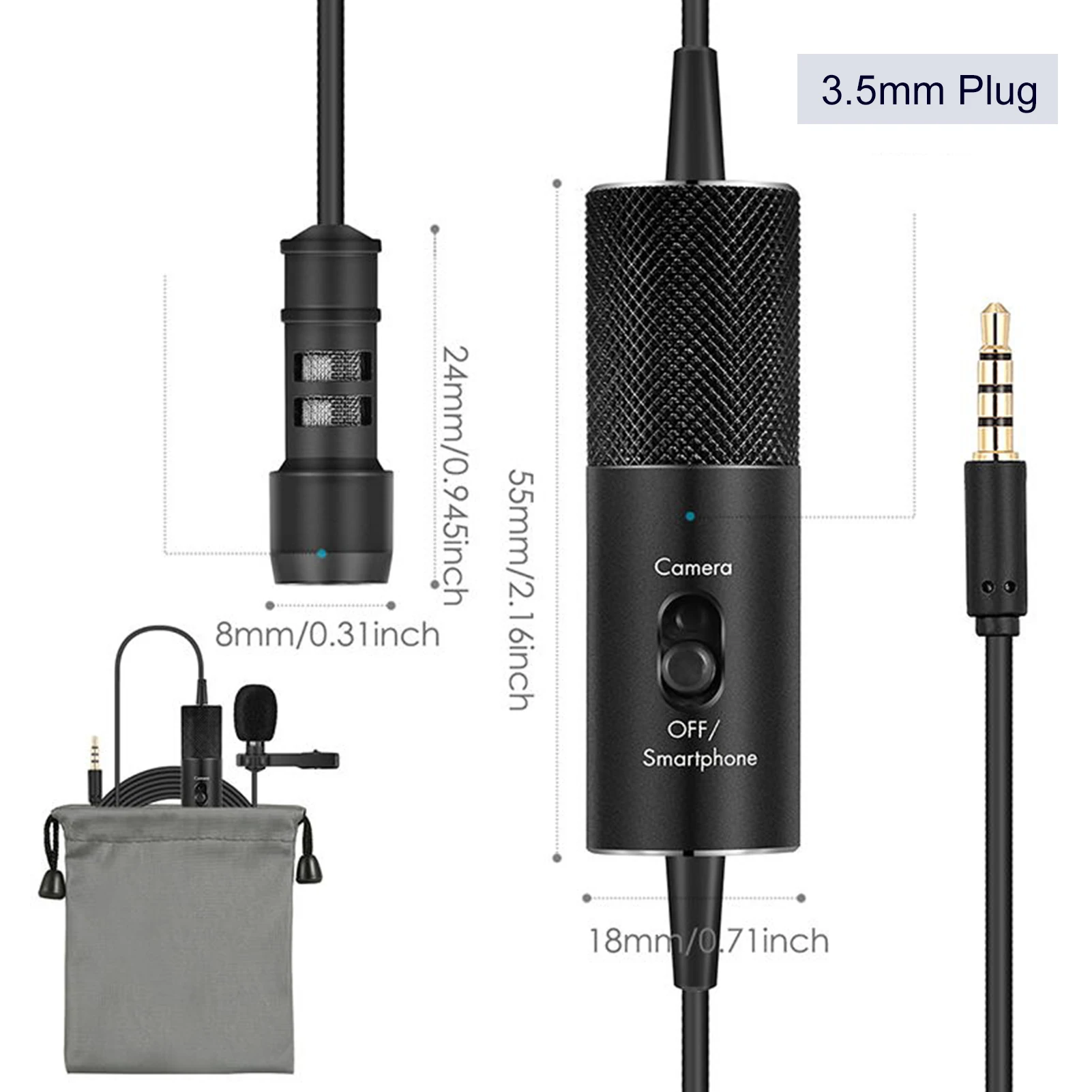 

Lavalier Microphone Omnidirectional Recording Lapel Mini Mic with Clip 3.5mm Plug Comapatible with Phone Camera Vlog